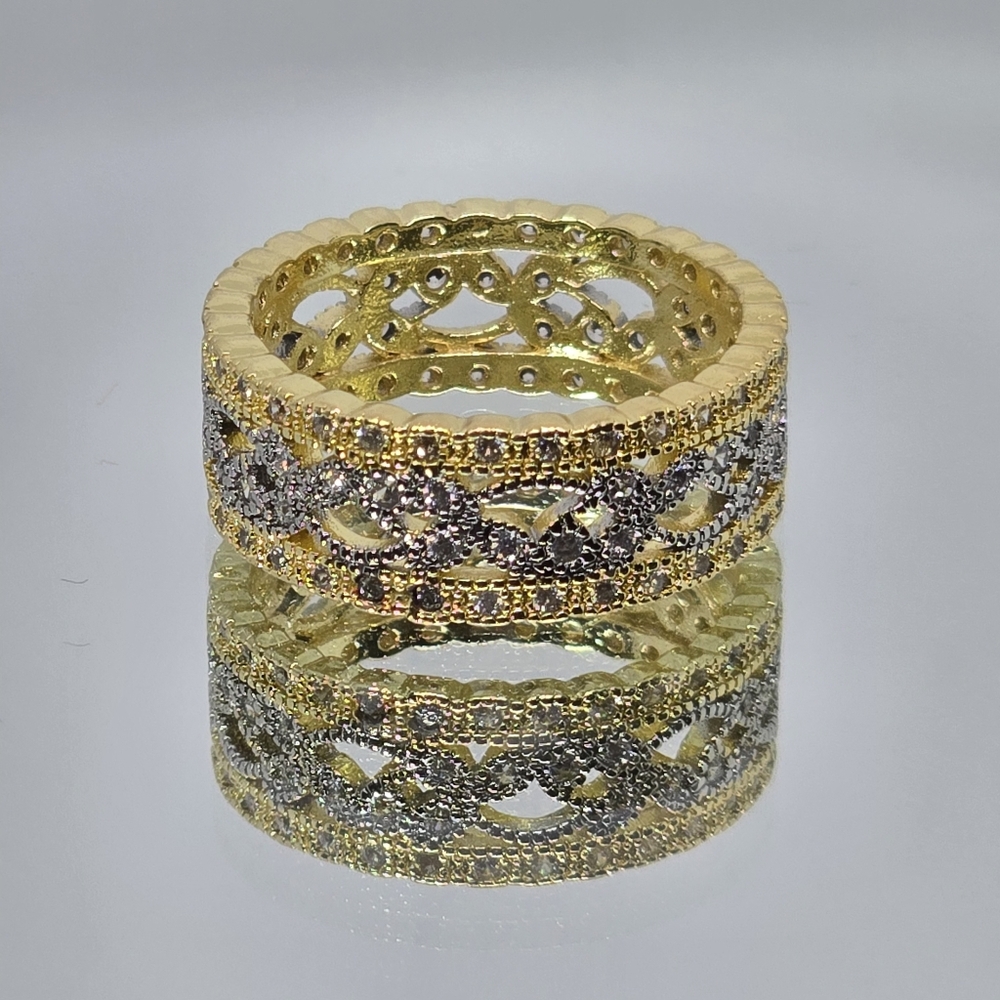 Gold and Silver Tone  with Crystal Accent Ring